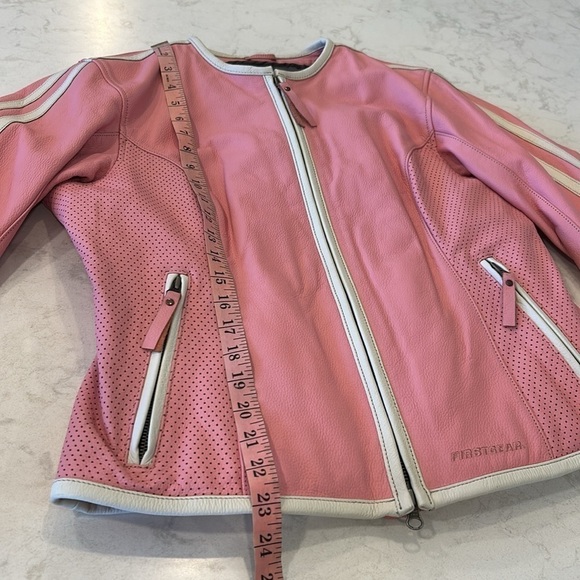 First Gear Women’s Motorcycle Riding Jacket Baby Pink White Pinstriped Mob Wife - Picture 12 of 16